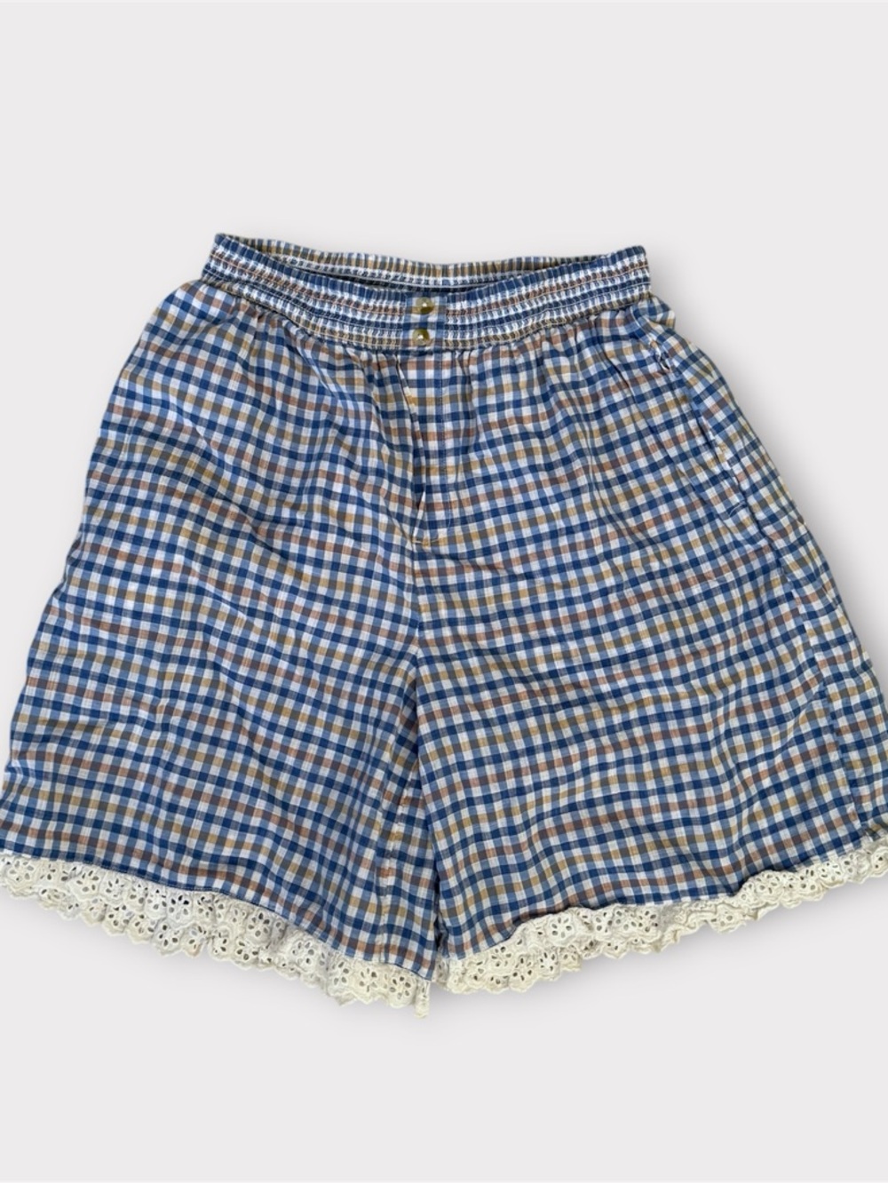 Anthropologie Lace-Trim Cotton Bermuda Shorts Gingham Size XS - Picture 2 of 5